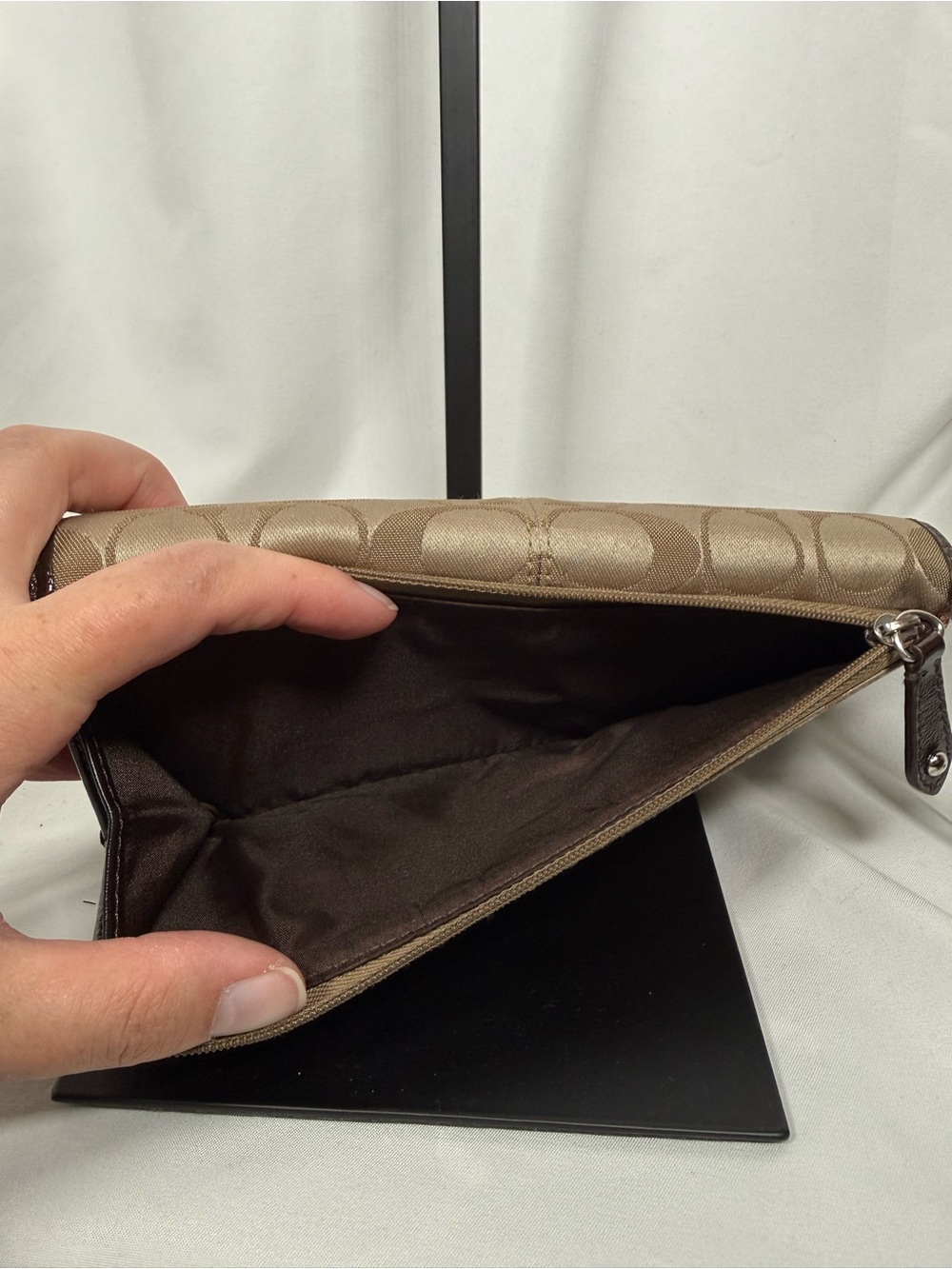 Coach Beige Signature Canvas Continental Wallet with Brown Trim - Picture 3 of 5